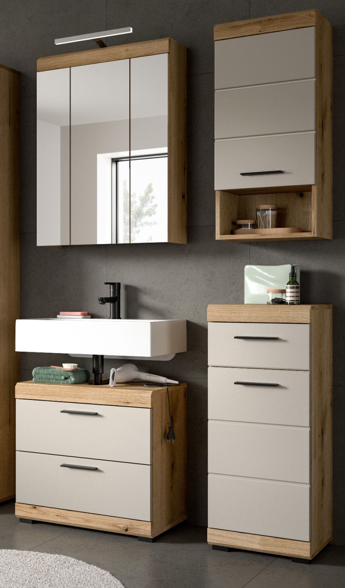 Badmöbel Set Shawn in sand und Eiche 4-teilig 112 cm