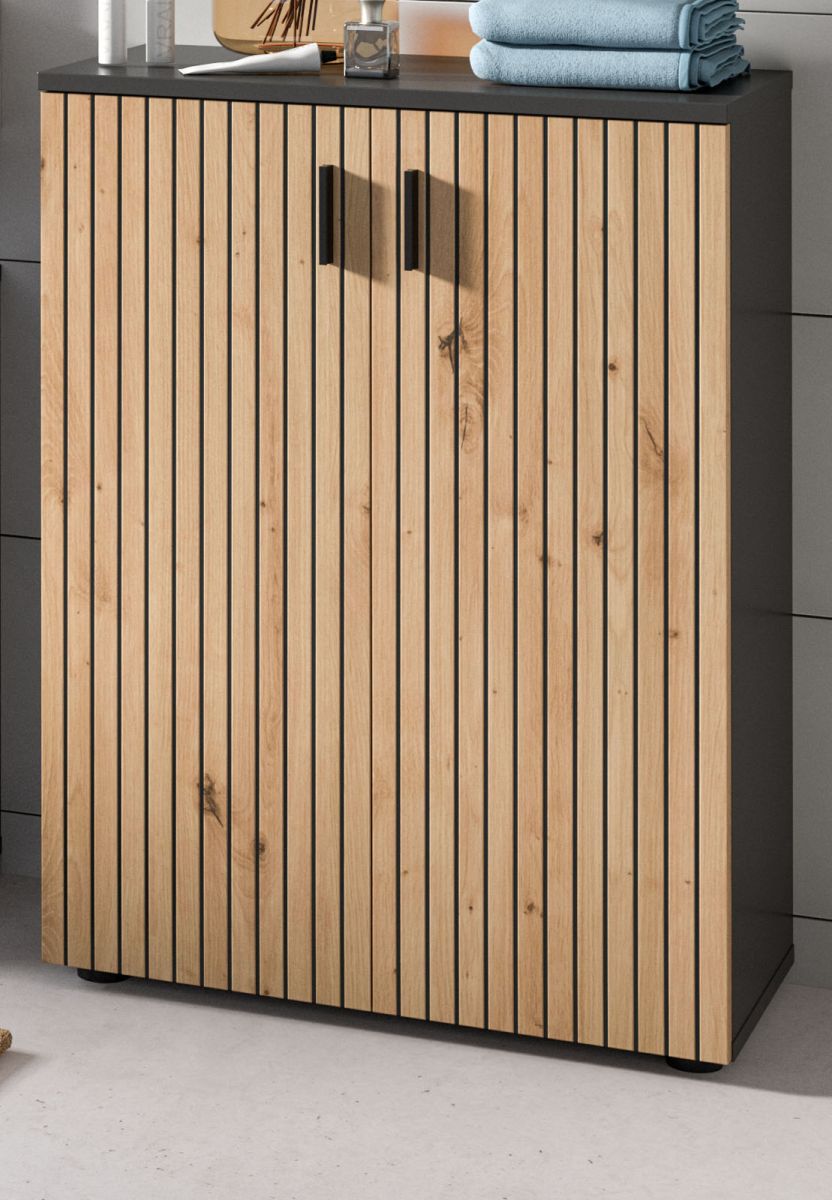 Badezimmer Kommode Livia in Eiche und grau 60 cm