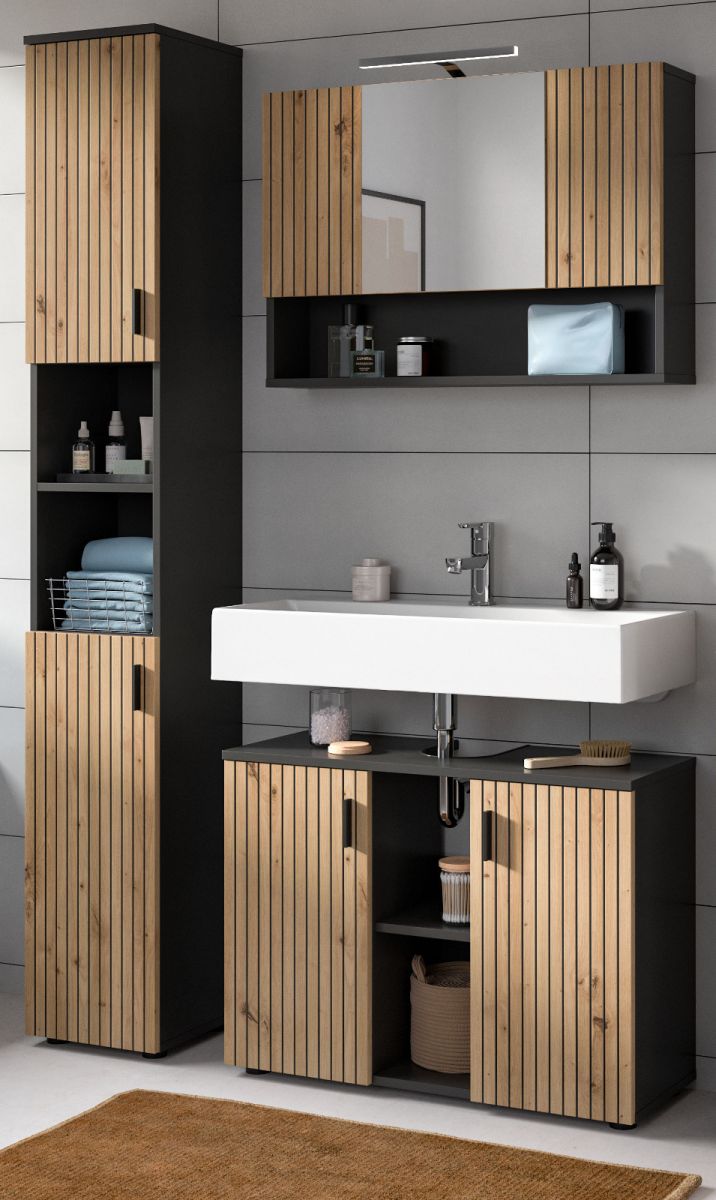 Badmöbel Set Livia in Eiche und grau 3-teilig 125 cm