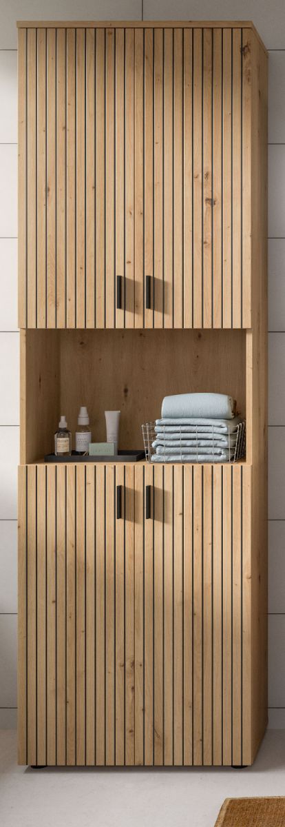 Badezimmer Hochschrank Livia in Eiche 60 x 192 cm