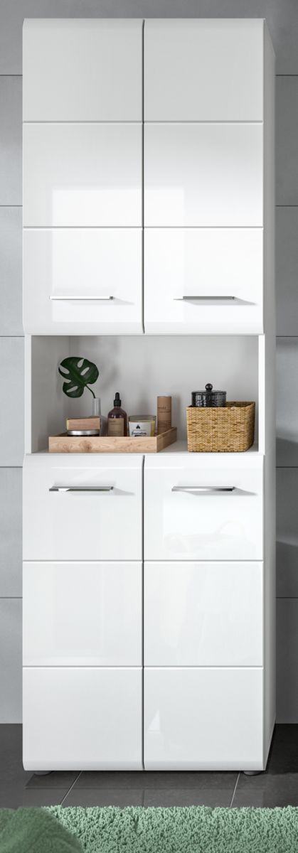 Badezimmer Hochschrank Cover in weiß Hochglanz 60 x 185 cm