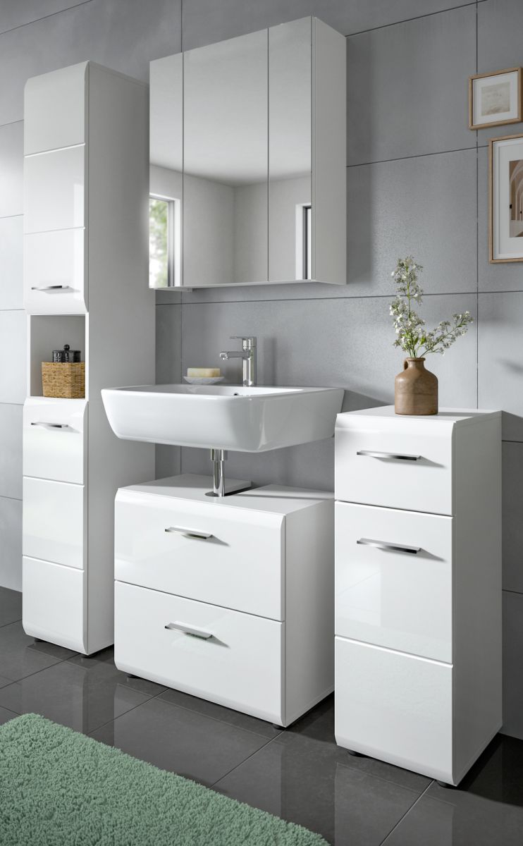 Badmöbel Set Cover in weiß Hochglanz 4-teilig 150 cm