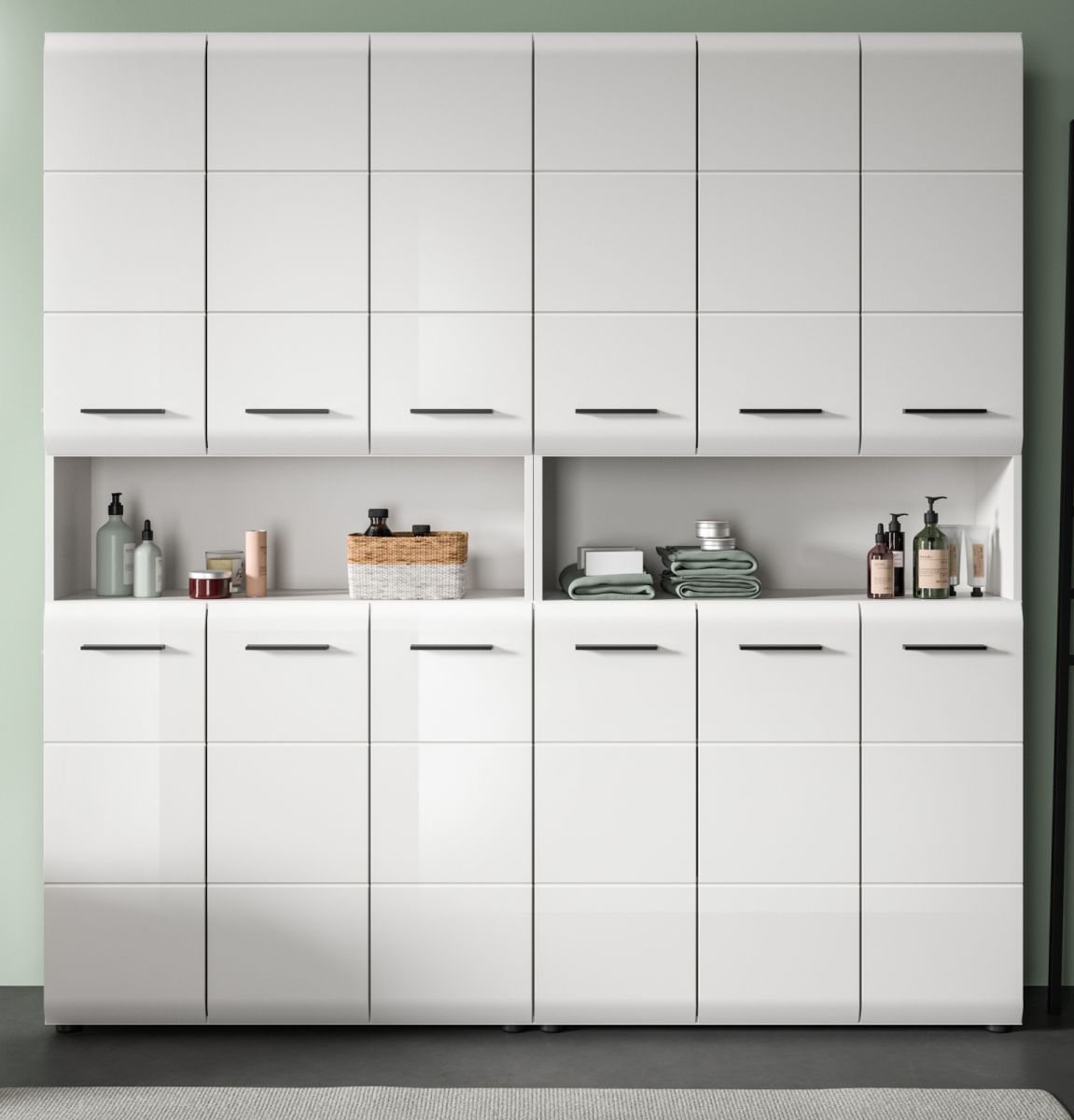 Badezimmer Hochschrank Set Cover in weiß Hochglanz 180 x 185 cm