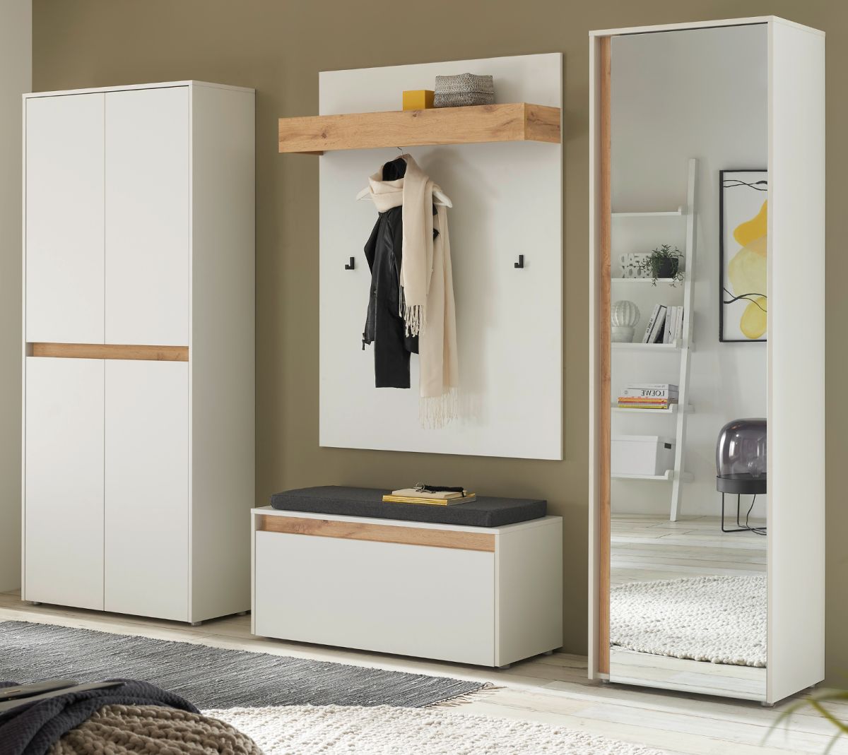 Garderobe Set 5-tlg. Center in weiß und Eiche Wotan 265 x 200 cm