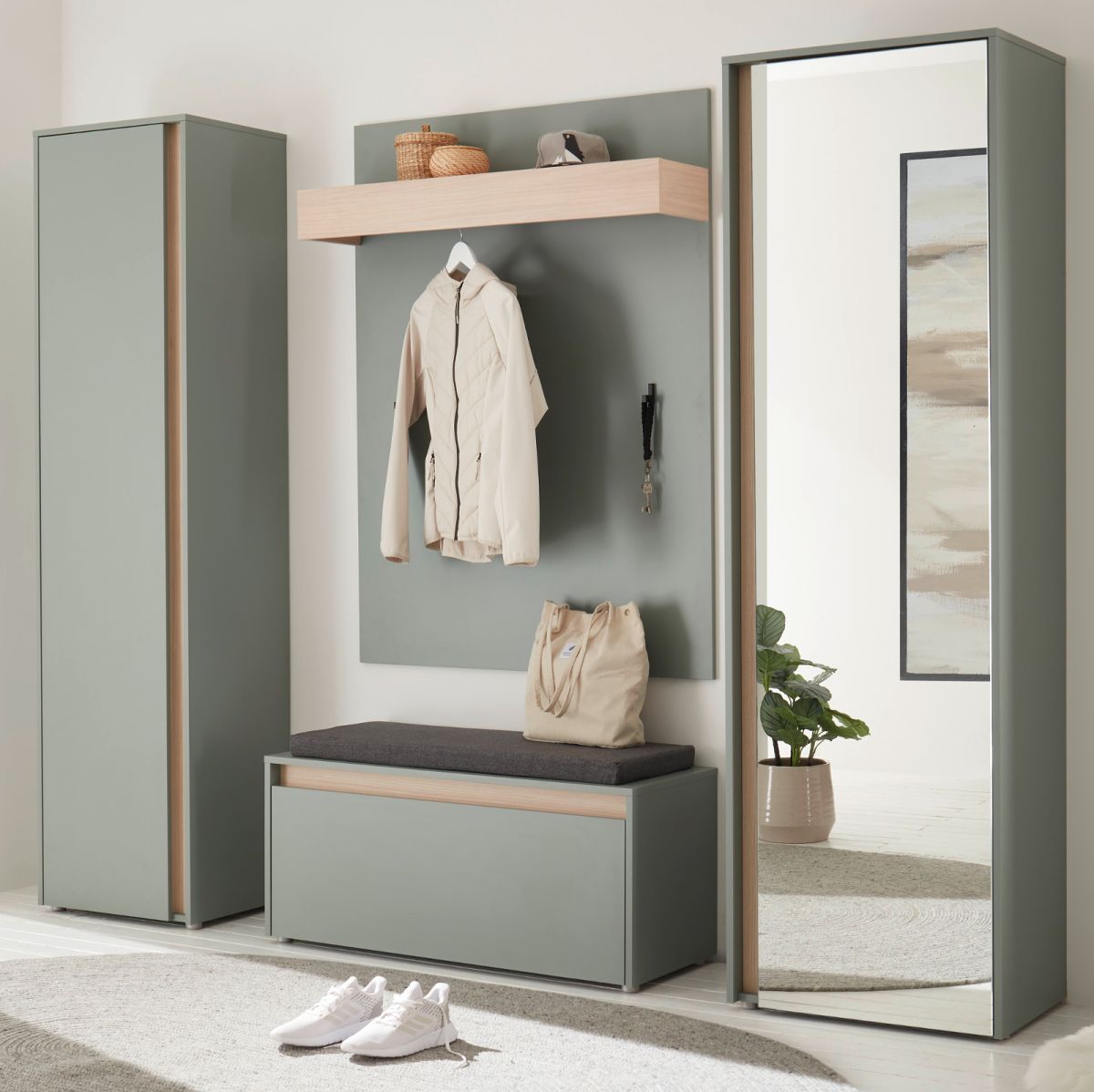 Garderobe Set 5-tlg. Center in Salbei und Eiche 230 x 200 cm