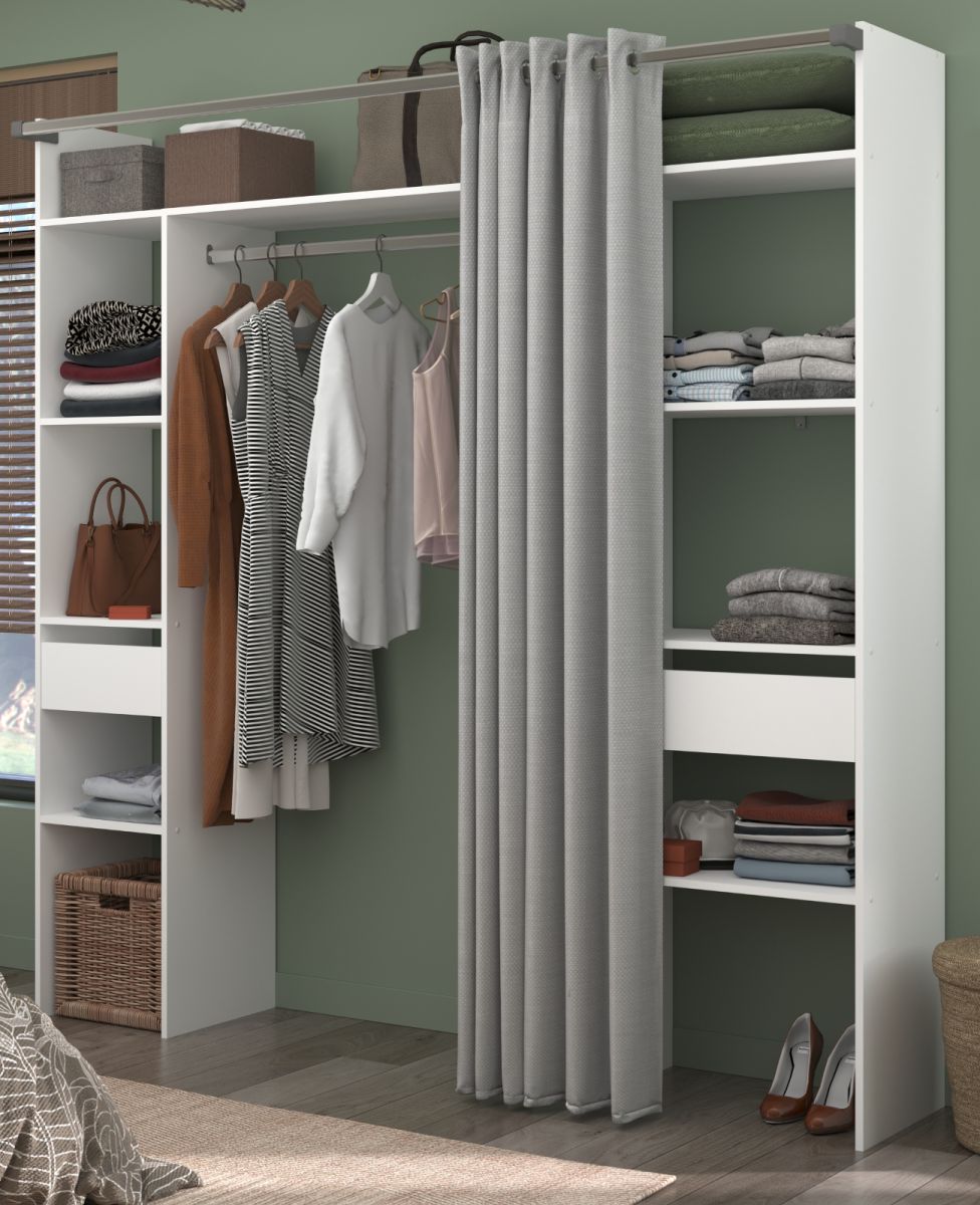 Parisot Kleiderschrank mit Vorhang Combi in weiß und grau 198 cm