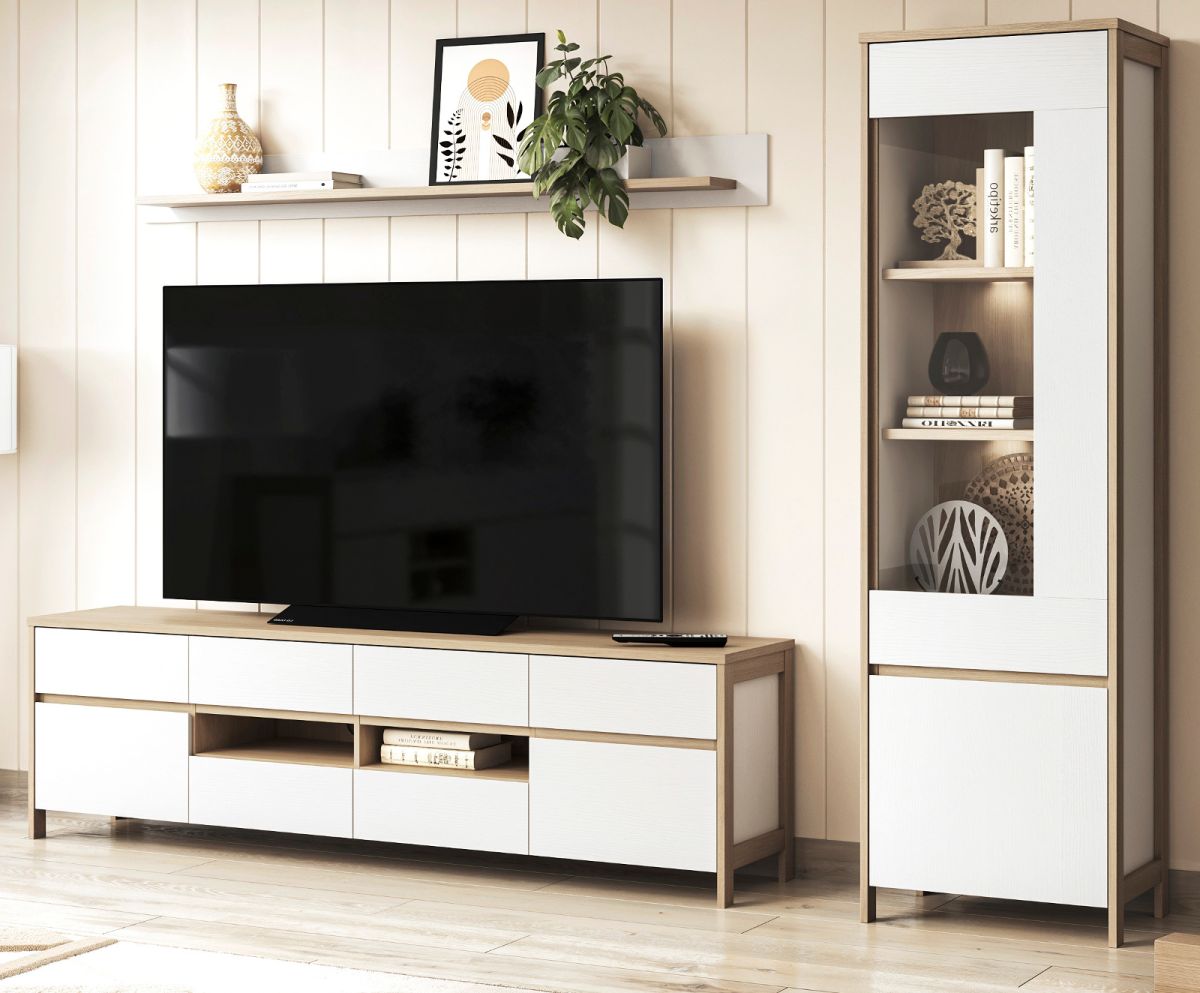 Wohnwand Finnes in weiß und Eiche 266 x 195 cm