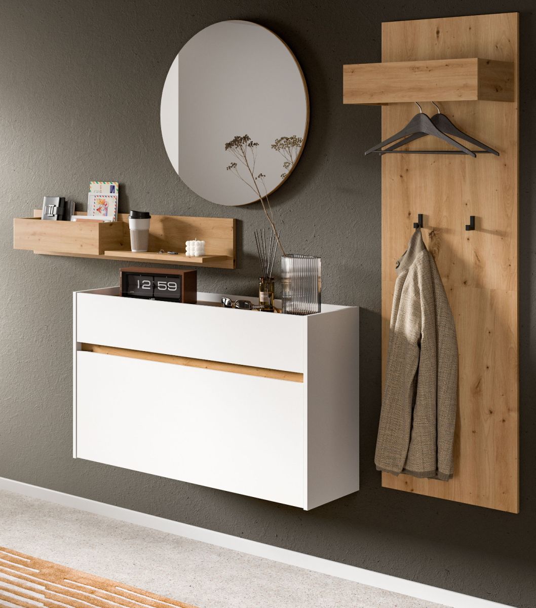 Garderobe Set 4-tlg. Borga in weiß und Eiche 205 cm