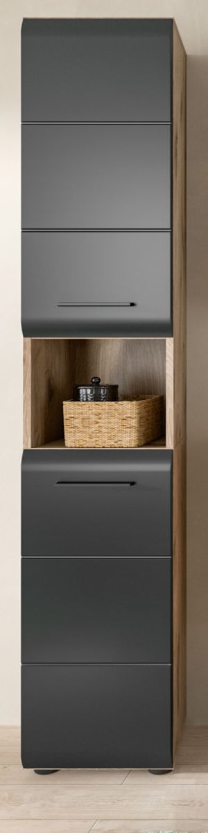 Badezimmer Hochschrank Cover in schwarz und Eiche 30 x 185 cm