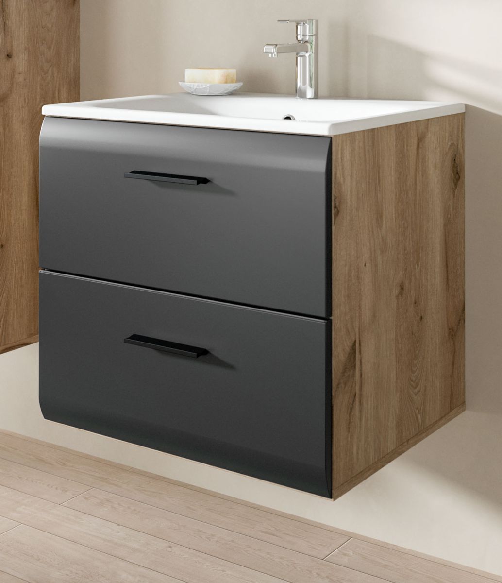 Waschtisch hängend mit Waschbecken Cover in schwarz und Eiche 60 cm