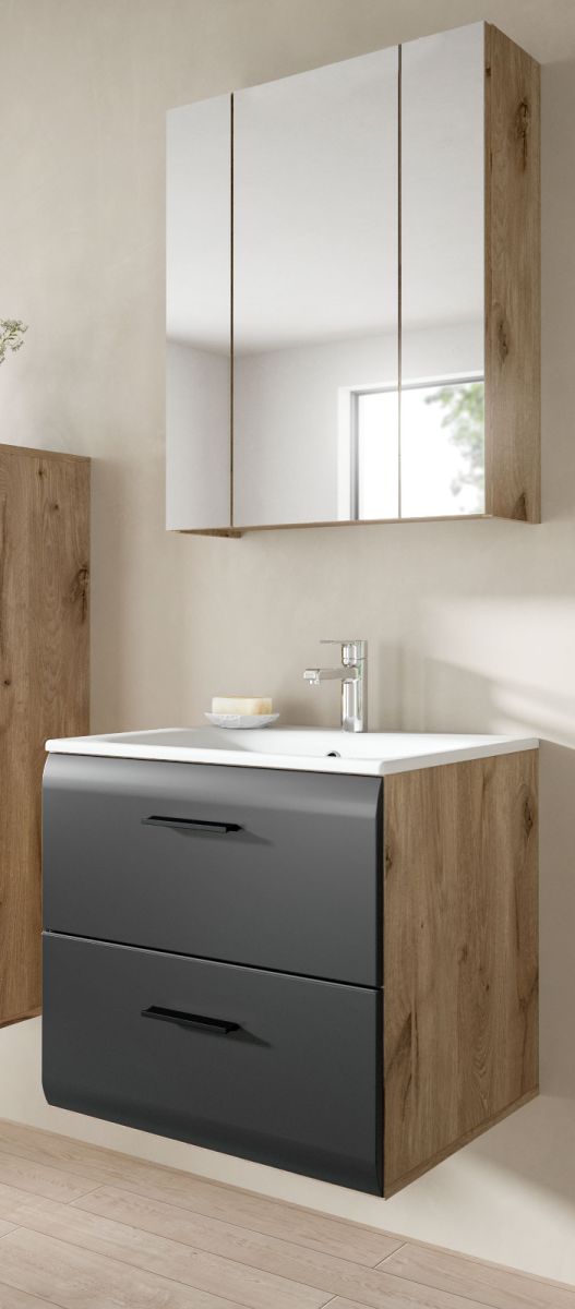 Badmöbel Set Cover in schwarz und Eiche 2-teilig 60 cm