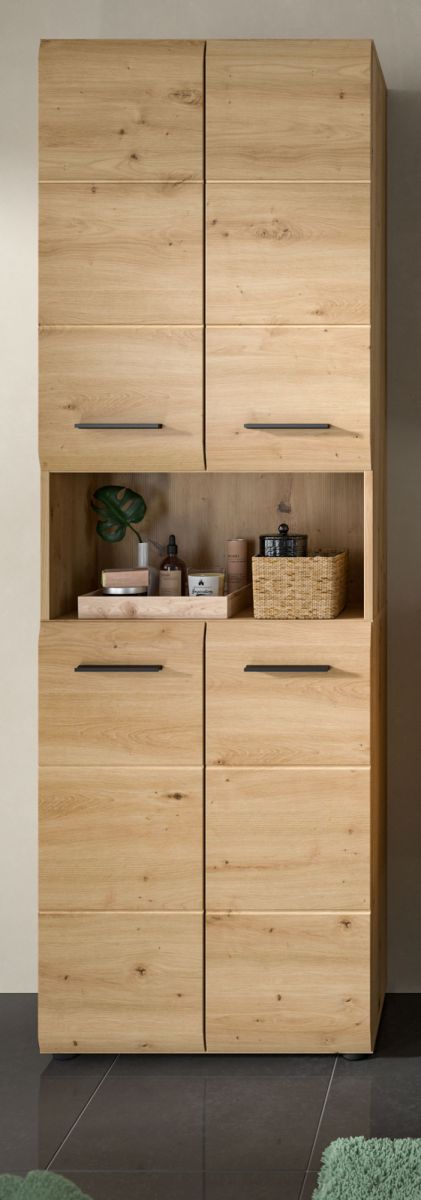Badezimmer Hochschrank Cover in Eiche 60 x 185 cm