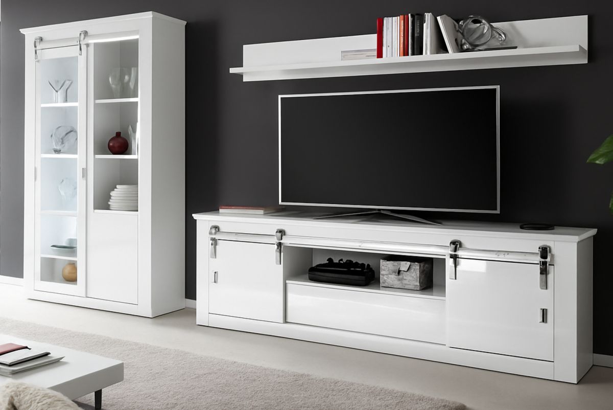 Wohnwand Miami in weiß Hochglanz 349 cm