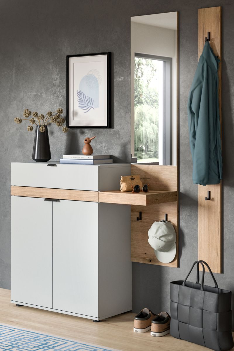 Garderobe Set 3-tlg. Janko in grau und Eiche 140 cm