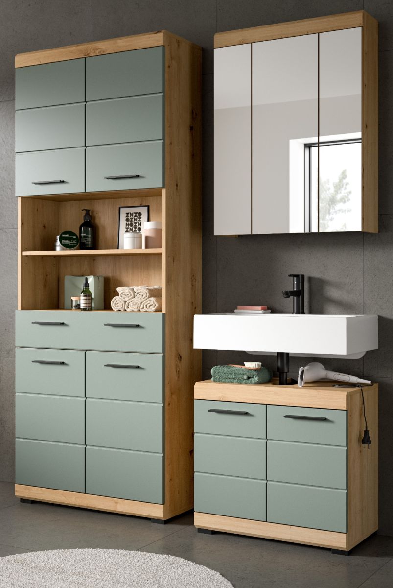 Badmöbel Set in Shawn grün und Eiche 3-teilig 149 cm