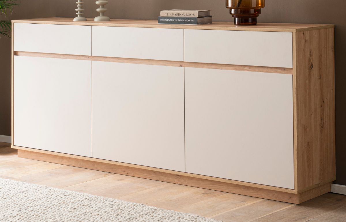 Sideboard Kiruma in kaschmir und Eiche 202 x 89 cm