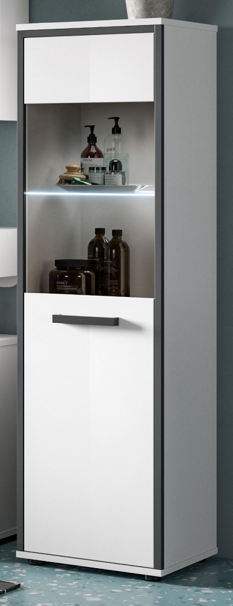 Badezimmer Kommode Telly in weiß Hochglanz und grau 40 x 139 cm
