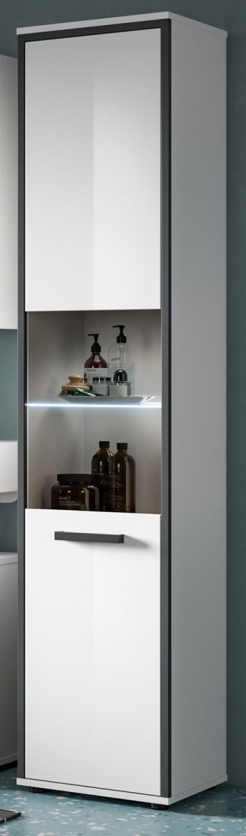 Badezimmer Hochschrank Telly in weiß Hochglanz und grau 40 x 188 cm