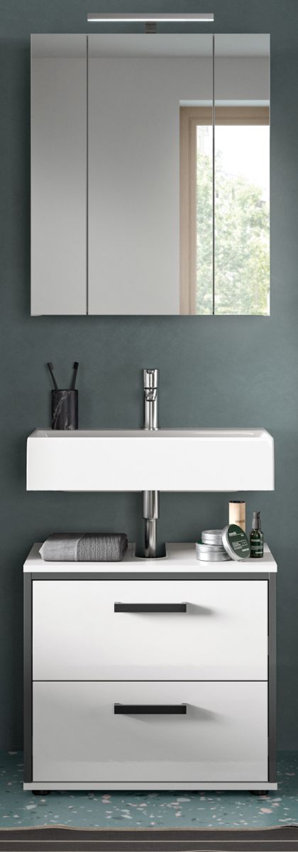 Badmöbel Set Telly in weiß Hochglanz 2-teilig 60 cm