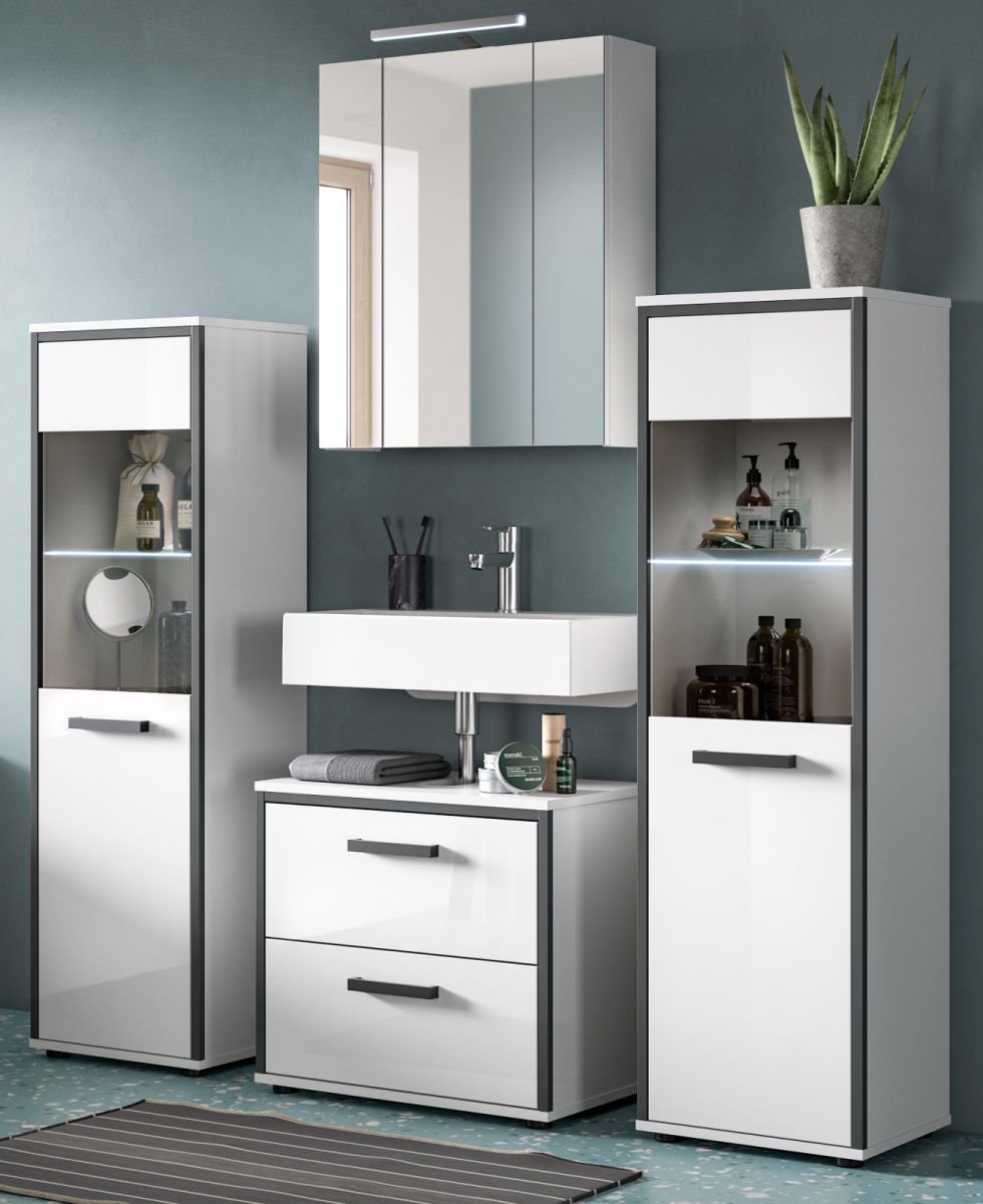 Badmöbel Set Telly in weiß Hochglanz 4-teilig 170 cm