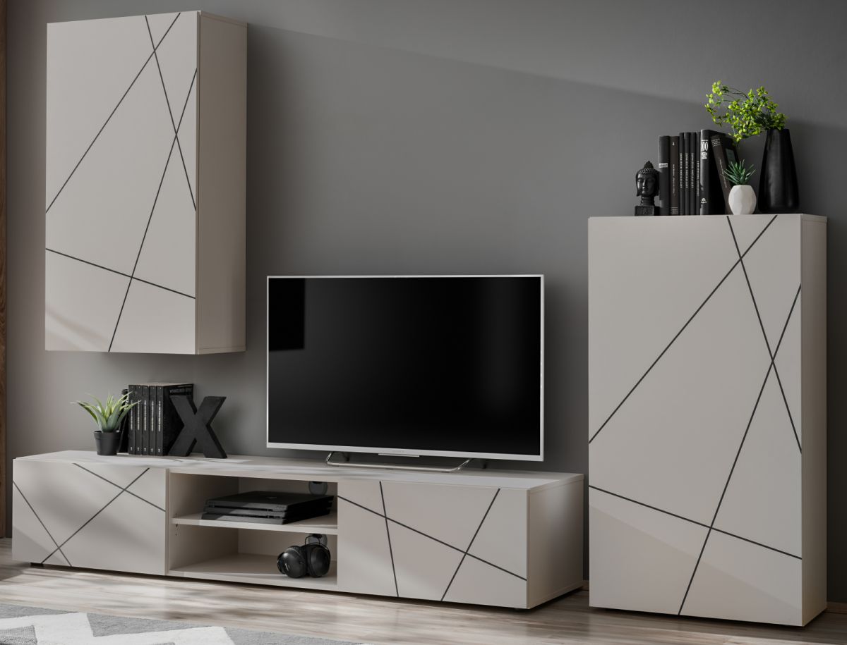 Wohnwand Metrik in Kaschmir und schwarz 260 cm