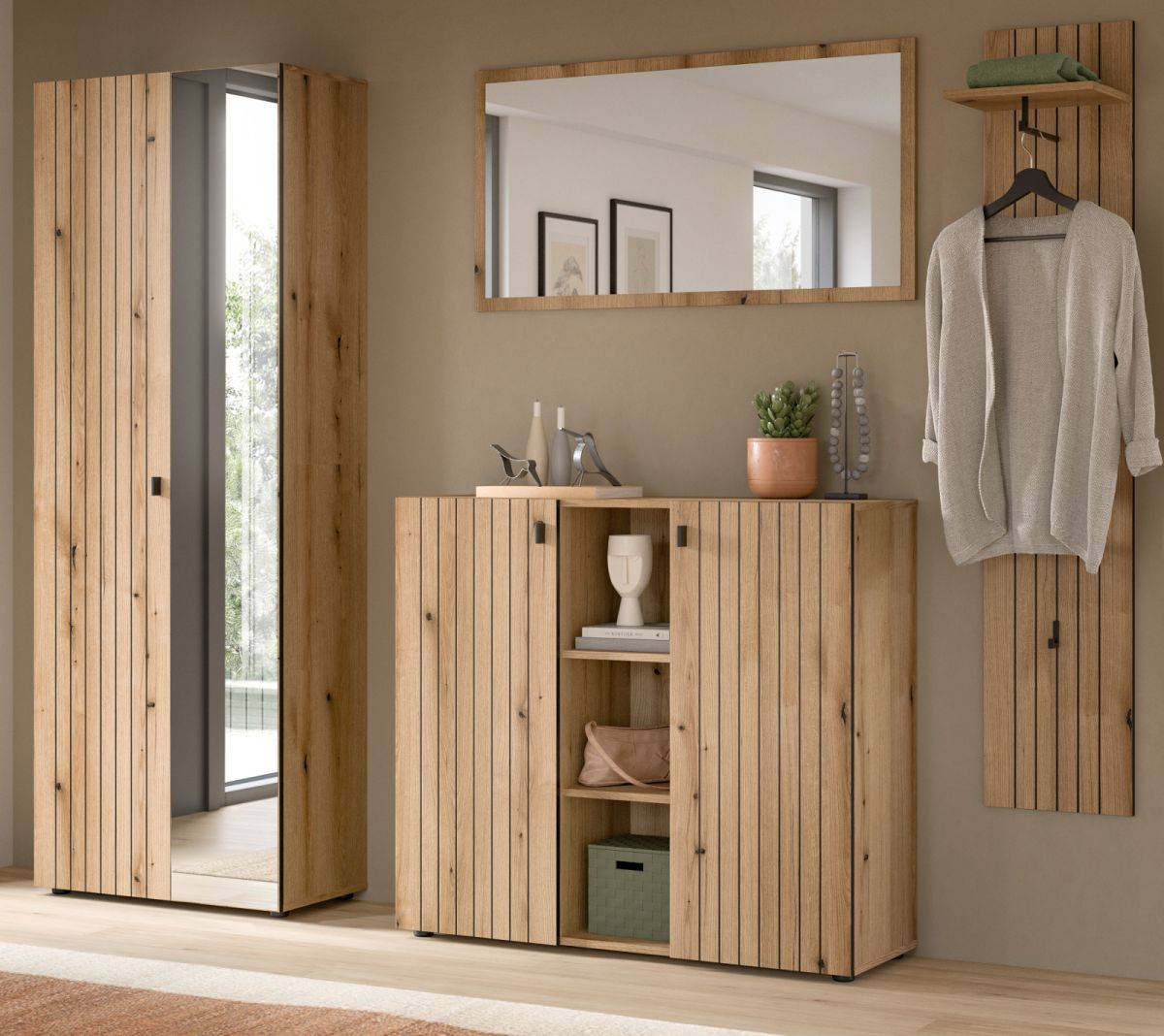 Garderobe Set 4-tlg. Loreno in Eiche 237 cm