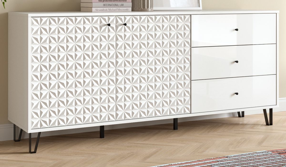 Sideboard Relief in weiß Hochglanz 169 cm