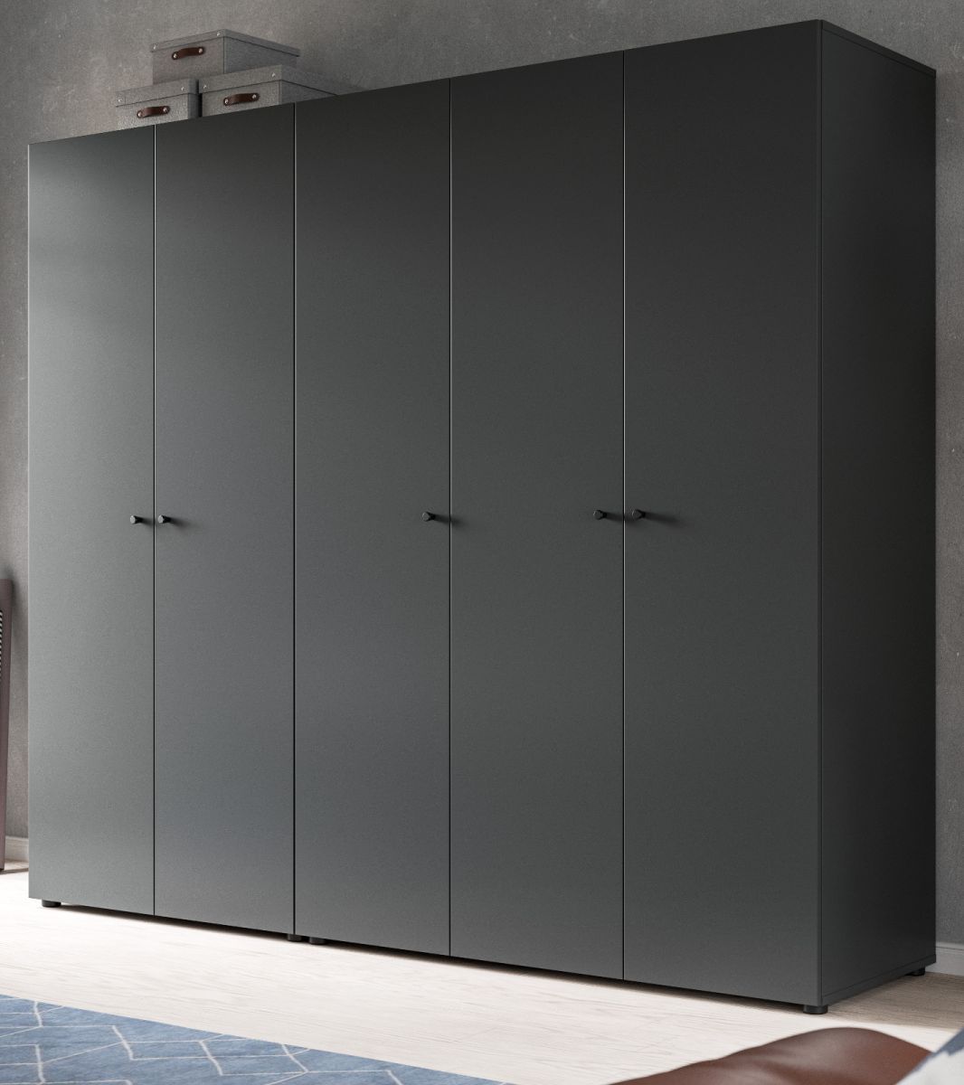 Kleiderschrank 5-türig Carter in grau 200 x 176 cm