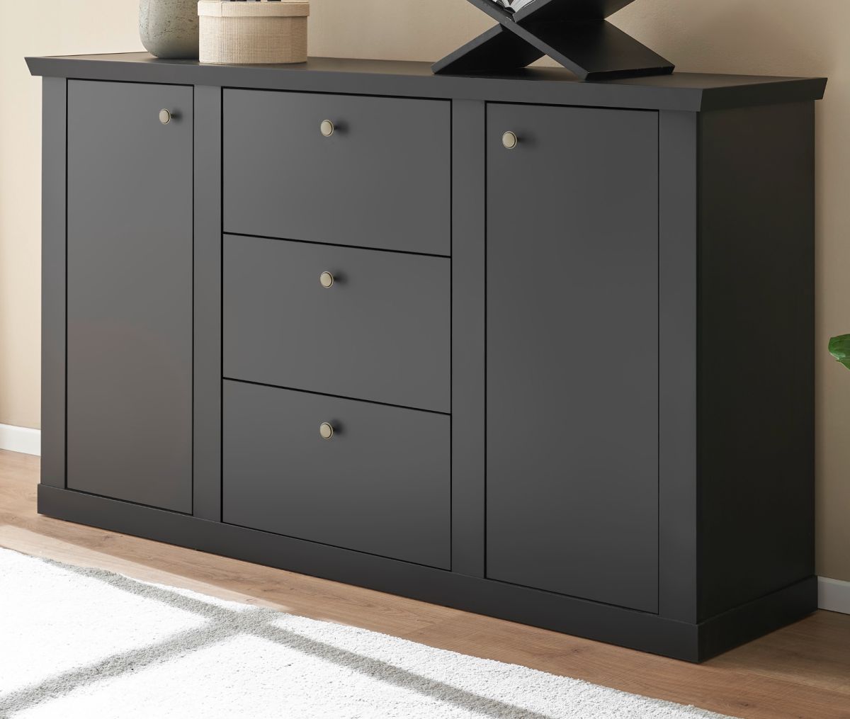 Sideboard Filmore in schwarz matt Landhaus 158 x 92 cm
