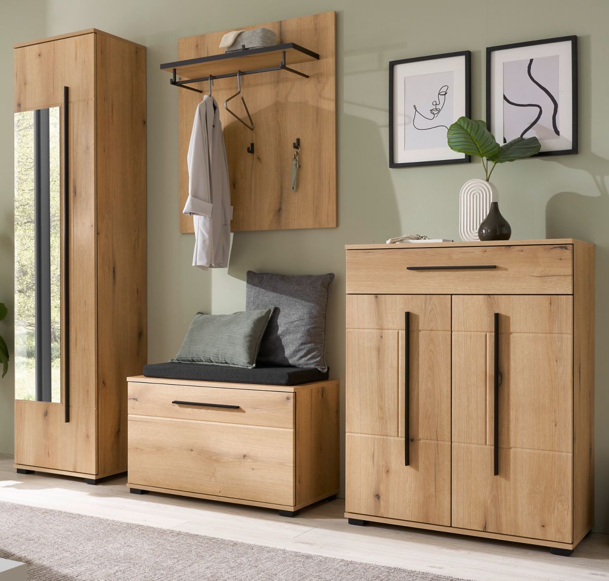 Garderobe Set 5-tlg. Design-D in Evoke Eiche 230 x 200 cm