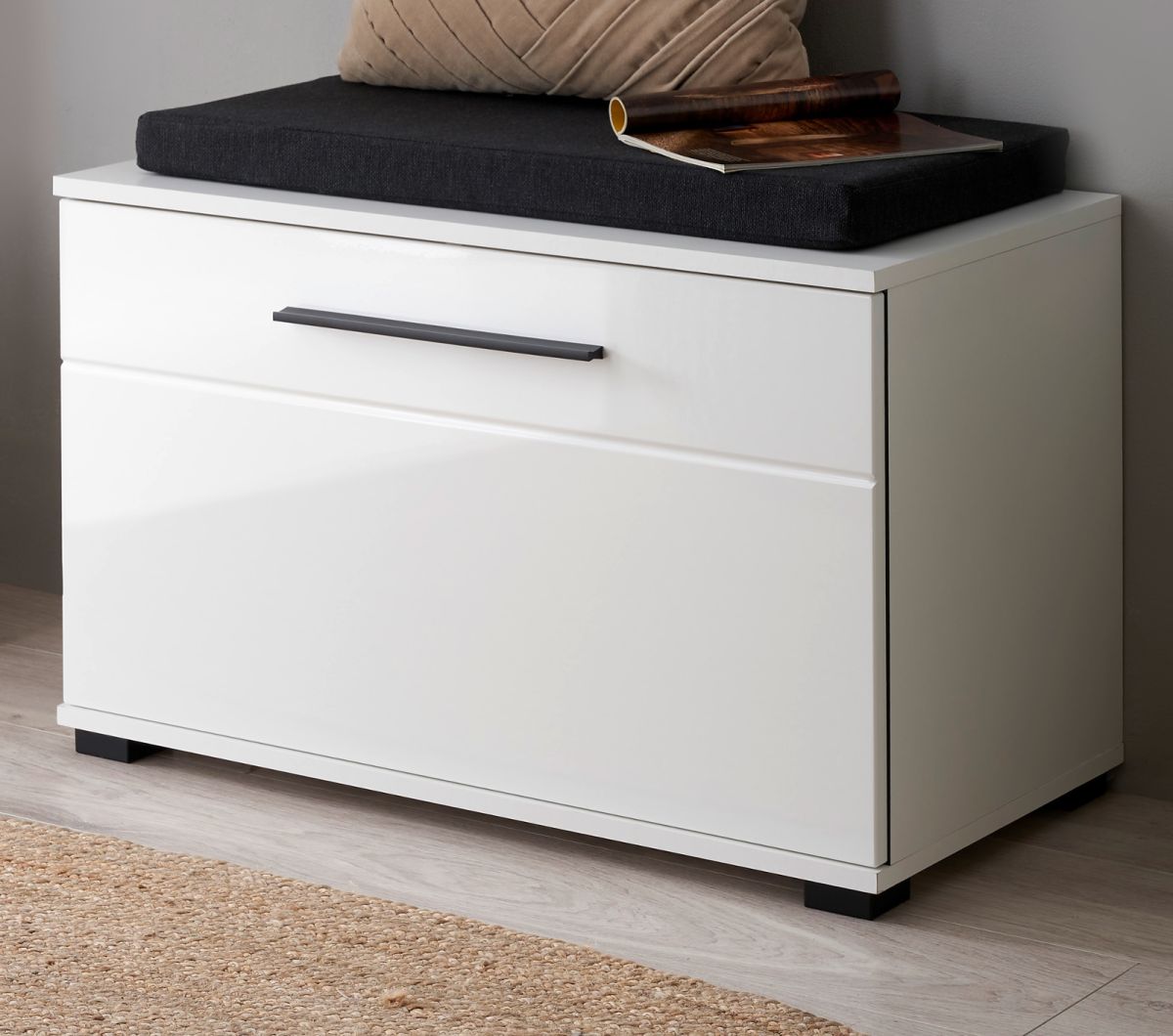 Garderobe Sitzbank Design-D in weiß Hochglanz 80 cm