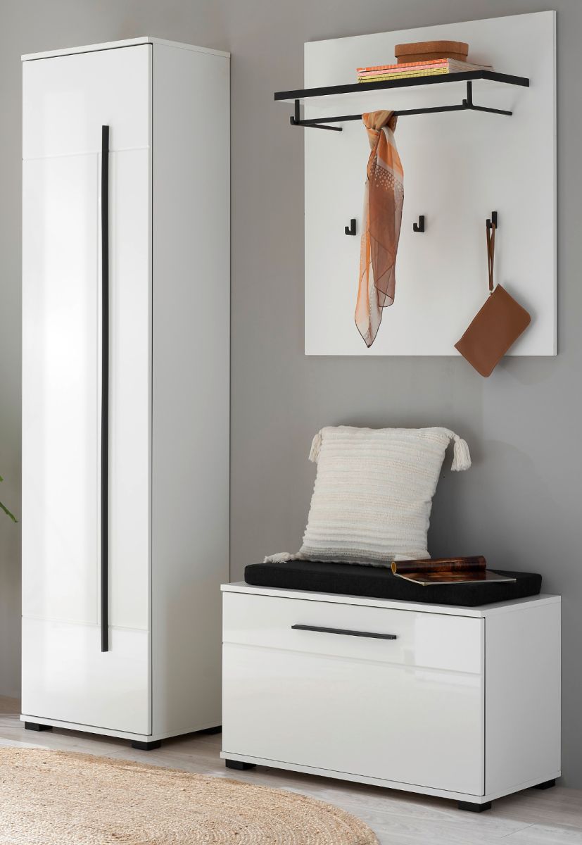 Garderobe Set 4-tlg. Design-D in weiß Hochglanz 140 x 200 cm