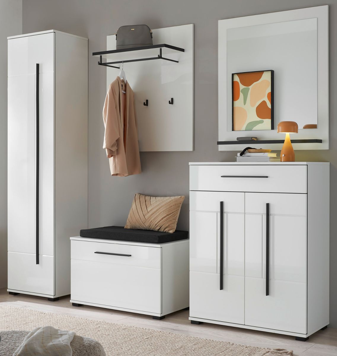 Garderobe Set 6-tlg. Design-D in weiß Hochglanz 230 x 200 cm