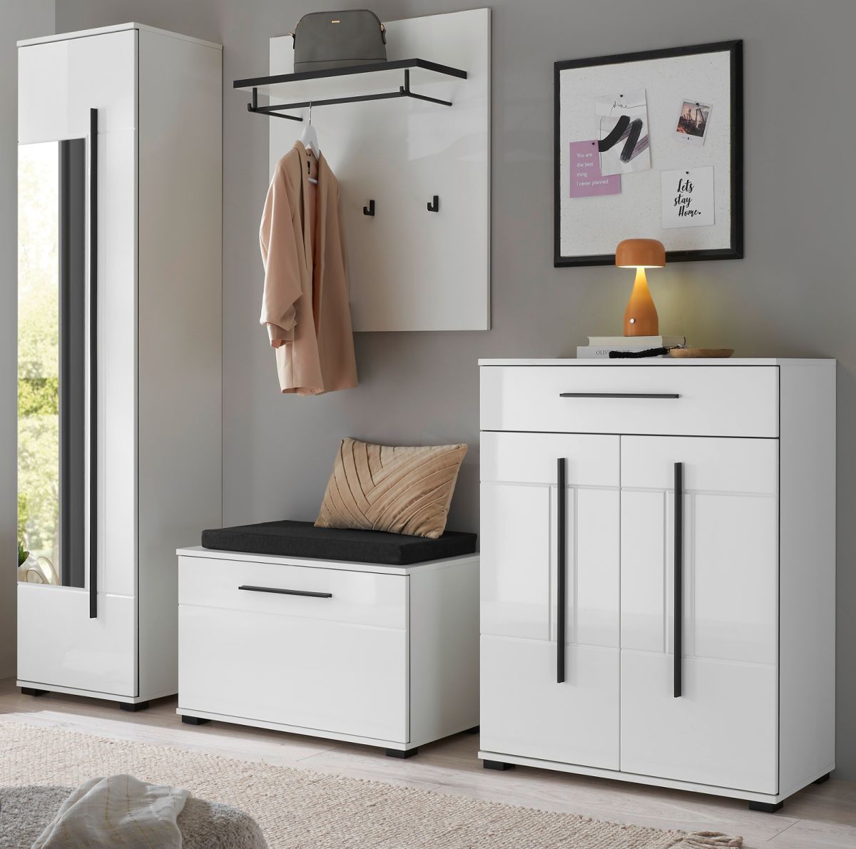 Garderobe Set 5-tlg. Design-D in weiß Hochglanz 230 x 200 cm