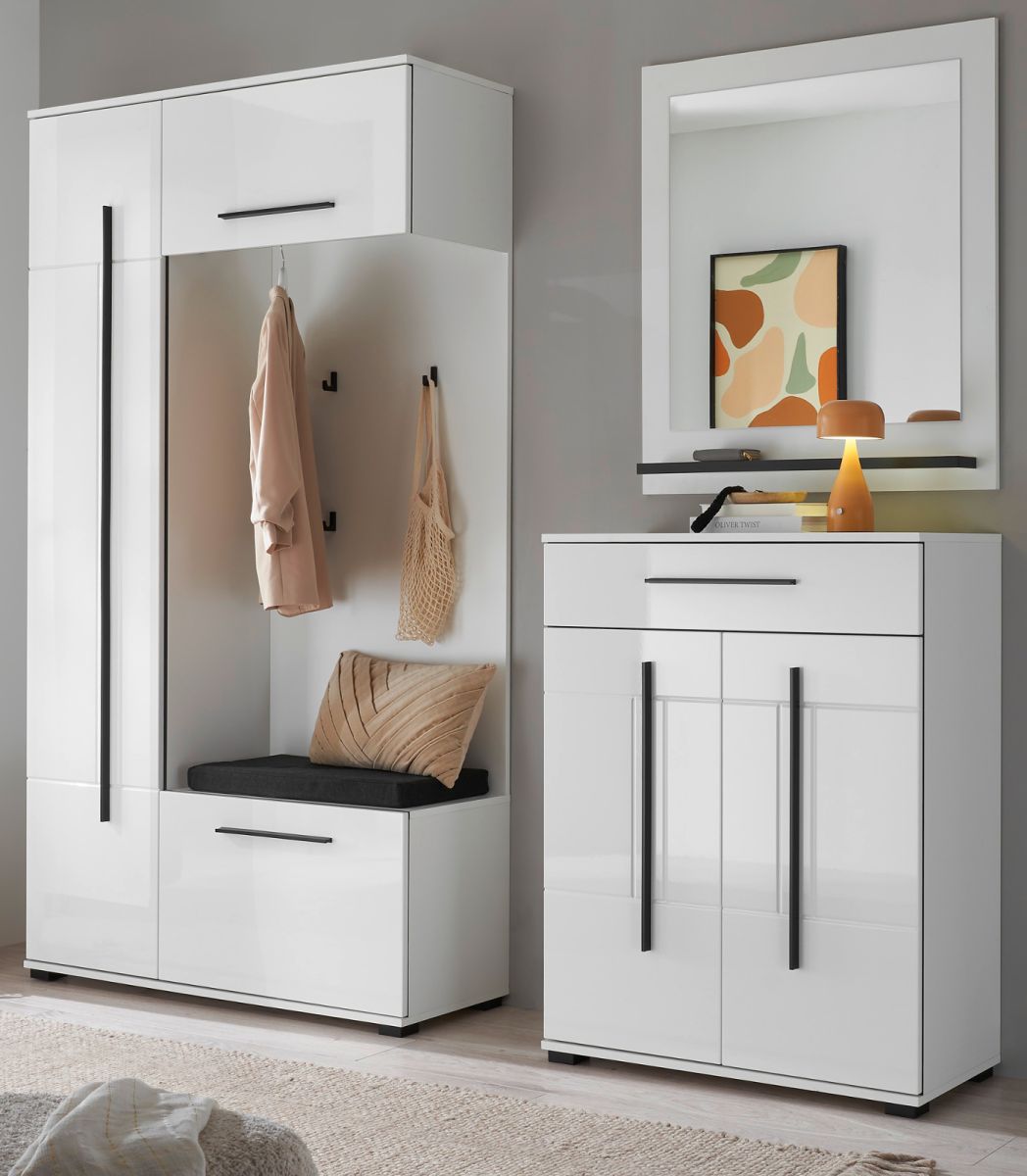 Garderobe Set 4-tlg. Design-D in weiß Hochglanz 200 x 200 cm