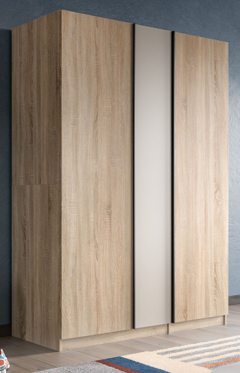 Kleiderschrank 3-türig Girona in Eiche und Kaschmir 130 x 183 cm