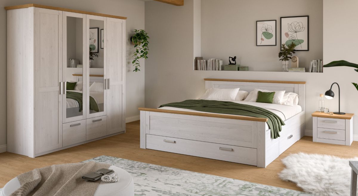 Schlafzimmer Set Mirano in weiß Lärche Landhaus Liegefläche 180 x 200 cm