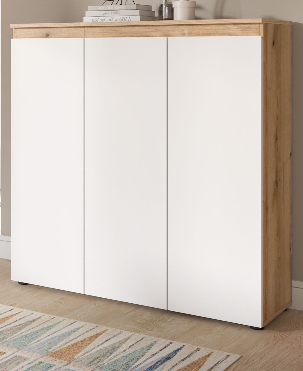 Kommode Assino in weiß und Eiche 105 x 111 cm