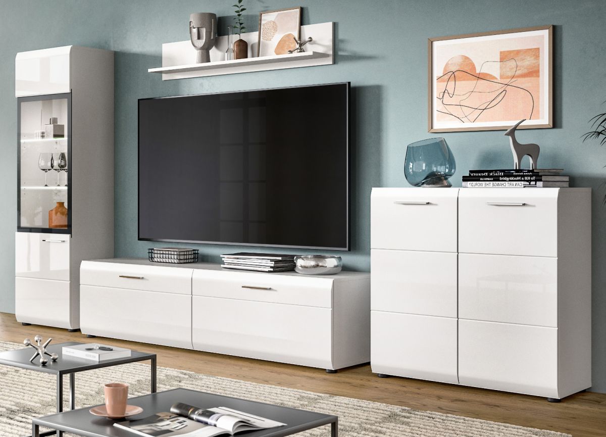 Wohnwand Cover in weiß Hochglanz 315 x 160 cm