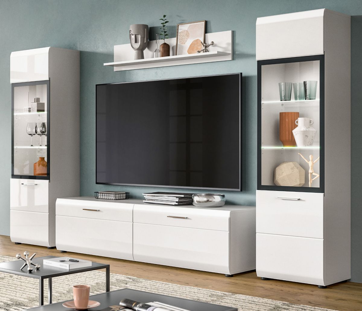 Wohnwand Cover in weiß Hochglanz 280 x 160 cm