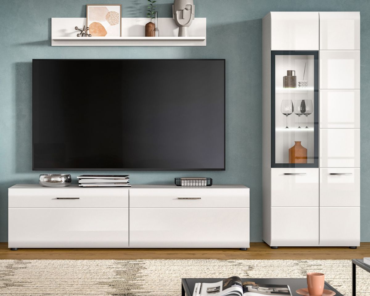 Wohnwand Cover in weiß Hochglanz 235 x 160 cm