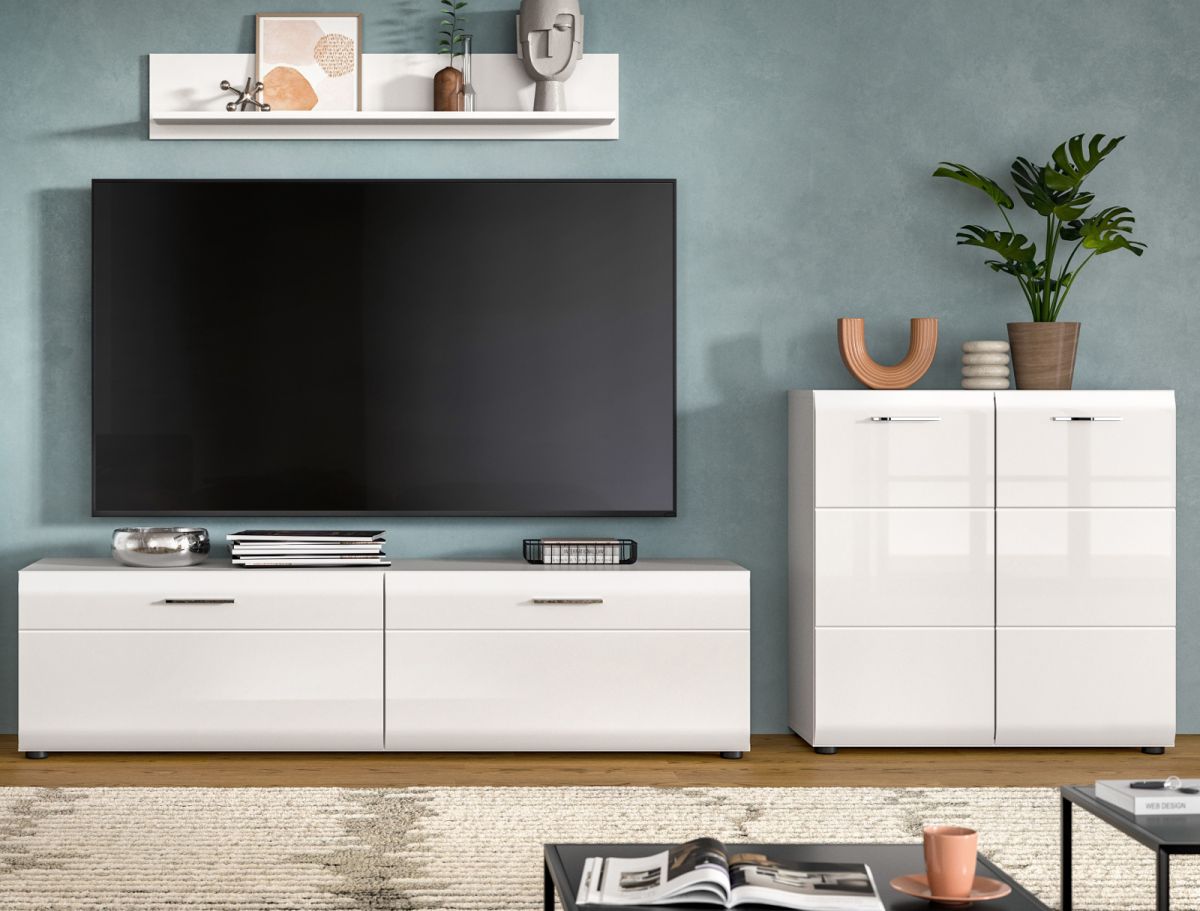 Wohnwand Cover in weiß Hochglanz 255 x 160 cm