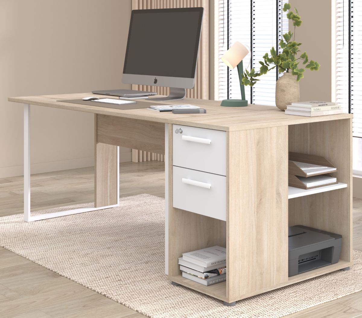 Büromöbel Set StartUP in Eiche und weiß