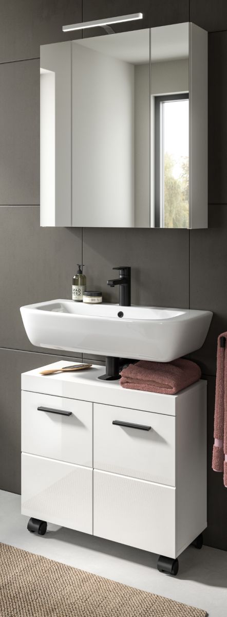 Badmöbel Set Talerno in weiß Hochglanz 2-teilig 60 cm