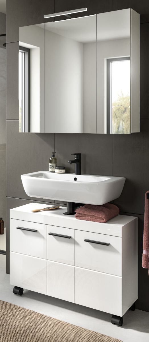 Badmöbel Set Talerno in weiß Hochglanz 2-teilig 80 cm