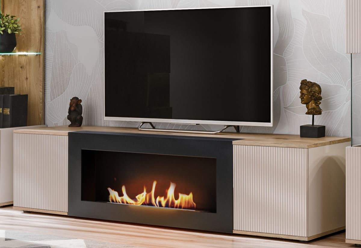 TV-Lowboard Cathlyn in Viking Eiche und Kaschmir mit Kamin 160 cm