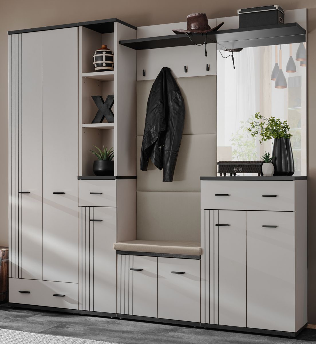 Garderobe Set Vektor in Kaschmir und schwarz 210 x 203 cm