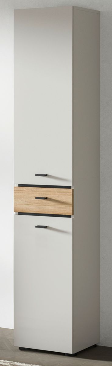 Badezimmer Hochschrank Matteo in Kaschmir und Eiche 32 x 191 cm