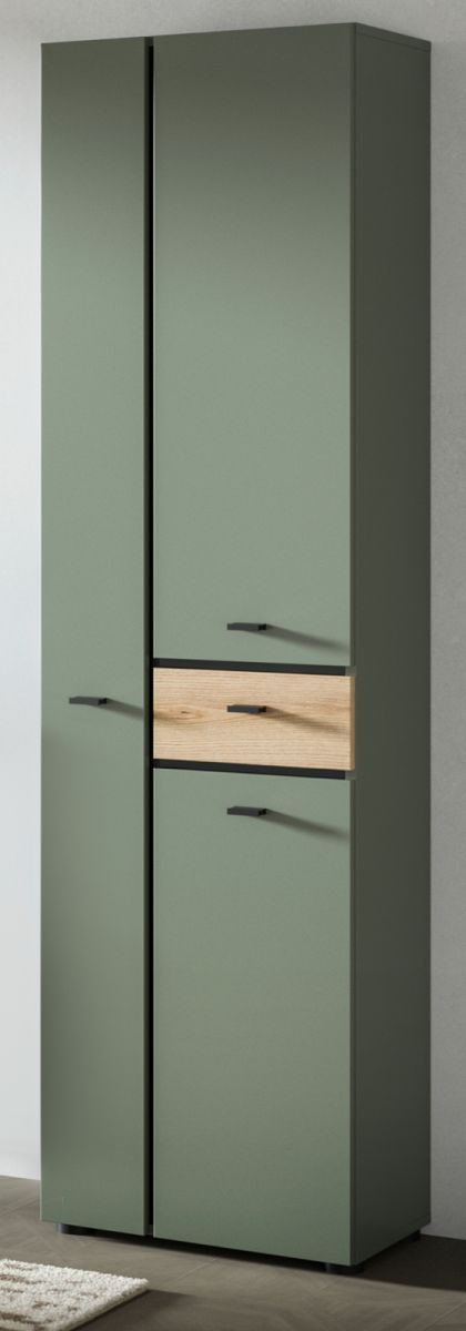 Badezimmer Hochschrank Matteo in Grün mit Eiche 51 x 191 cm