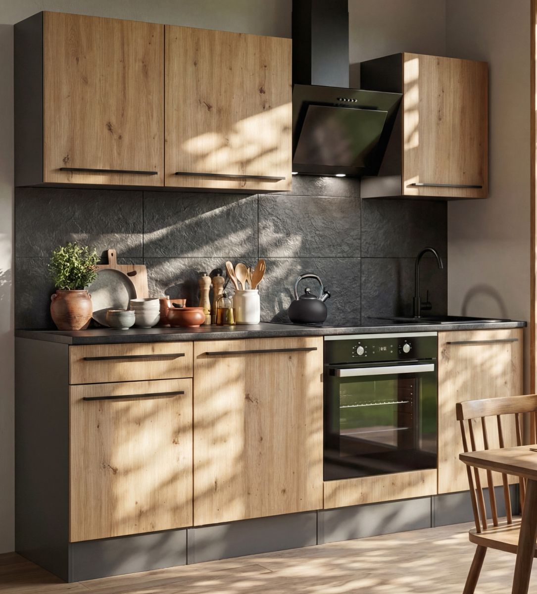 Küche Smart in Artisan Eiche und grau / anthrazit 7-teilig